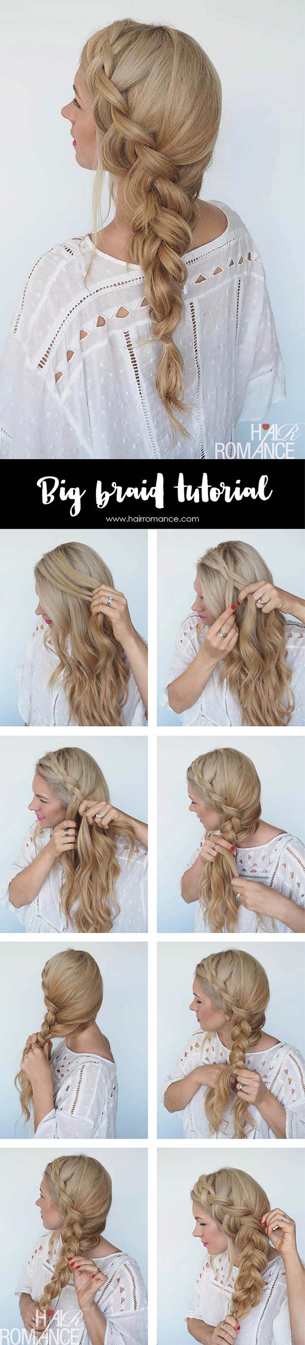 Best Hair Braiding Tutorials - Big Braid + Instant Mermaid Hair Tutorial - Easy Step by Step Tutorials for Braids - How To Braid Fishtail, French Braids, Flower Crown, Side Braids, Cornrows, Updos - Cool Braided Hairstyles for Girls, Teens and Women - School, Day and Evening, Boho, Casual and Formal Looks #hairstyles #braiding #braidingtutorials #diyhair 