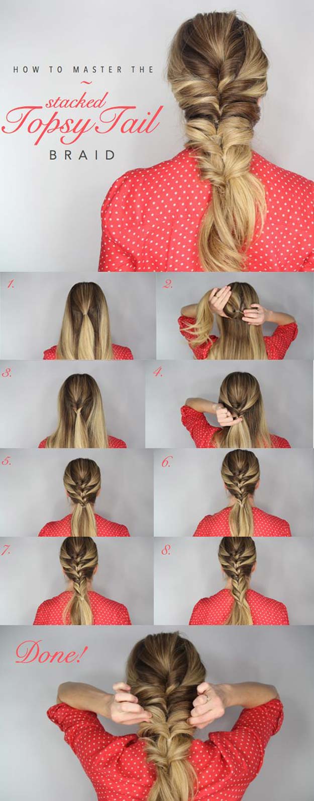 Best Hair Braiding Tutorials - Topsy Tail Braid - Easy Step by Step Tutorials for Braids - How To Braid Fishtail, French Braids, Flower Crown, Side Braids, Cornrows, Updos - Cool Braided Hairstyles for Girls, Teens and Women - School, Day and Evening, Boho, Casual and Formal Looks #hairstyles #braiding #braidingtutorials #diyhair 