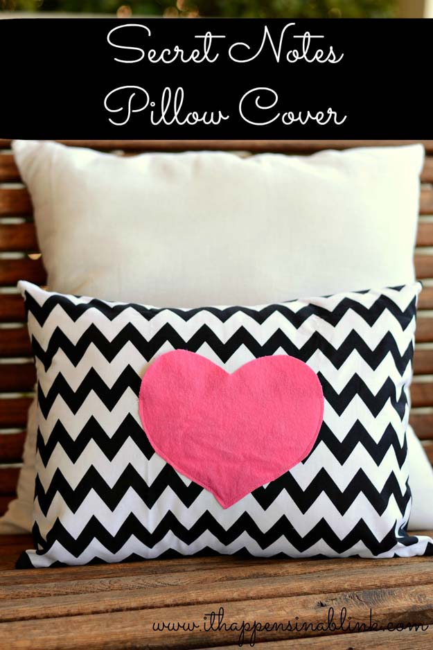 DIY Valentine Gifts - Secret Love Notes Envelope Pillow Cover - Creative Handmade Gifts and DIY Crafts for Valentines Day - Gifts for Her and Him, Teens, Teenagers and Tweens - Mason Jar Ideas, Homemade Cards, Cheap and Easy Gift Ideas for Valentine Presents 