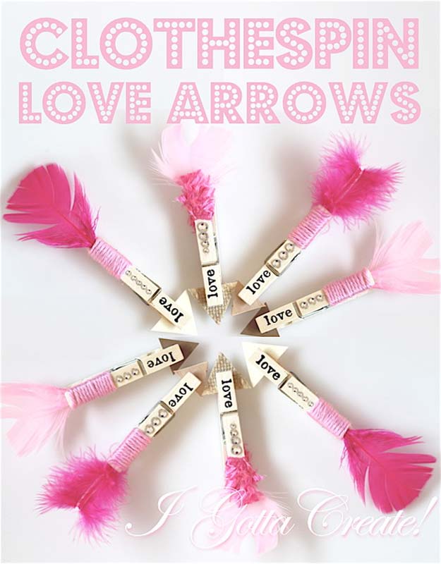 DIY Valentine Decor Ideas - Clothespin Love Arrow Tutorial - Cute and Easy Home Decor Projects for Valentines Day Decorating - Best Homemade Valentine Decorations for Home, Tables and Party, Kids and Outdoor - Romantic Vintage Ideas - Cheap Dollar Store and Dollar Tree Crafts 