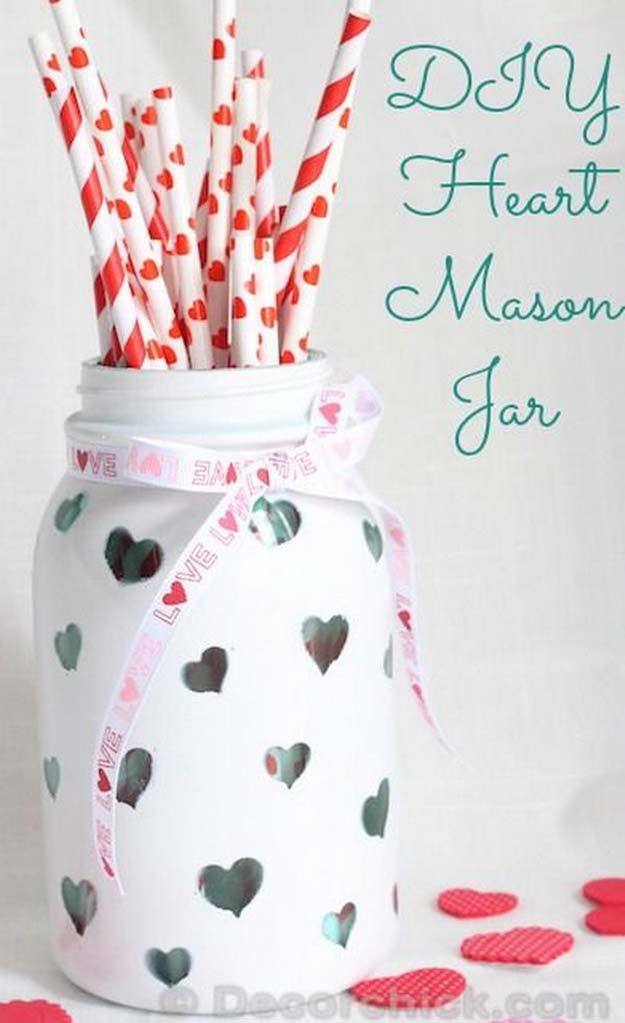 Best Mason Jar Valentine Crafts - DIY Heart Mason Jar - Cute Mason Jar Valentines Day Gifts and Crafts | Easy DIY Ideas for Valentines Day for Homemade Gift Giving and Room Decor | Creative Home Decor and Craft Projects for Teens, Teenagers, Kids and Adults 
