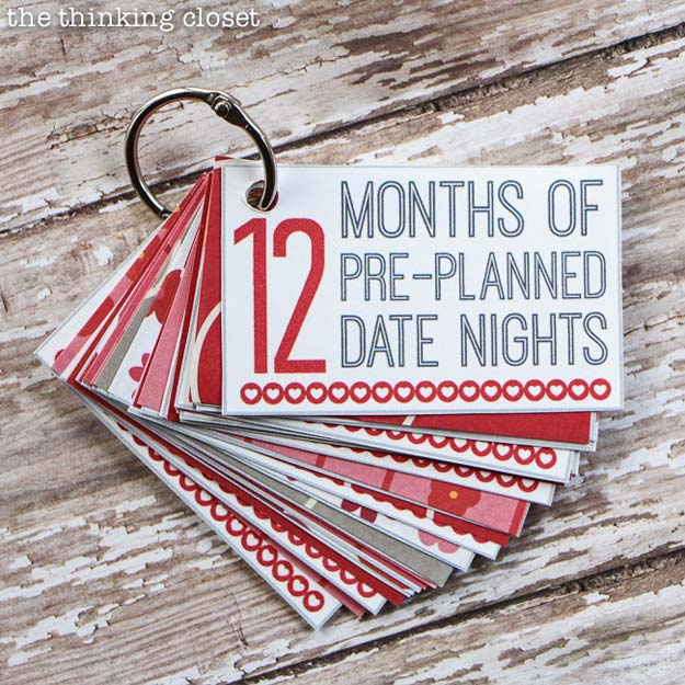 DIY Valentine Gifts - 12 Months of Date Nights Gift - Gifts for Her and Him, Teens, Teenagers and Tweens - Mason Jar Ideas, Homemade Cards, Cheap and Easy Gift Ideas for Valentine Presents 