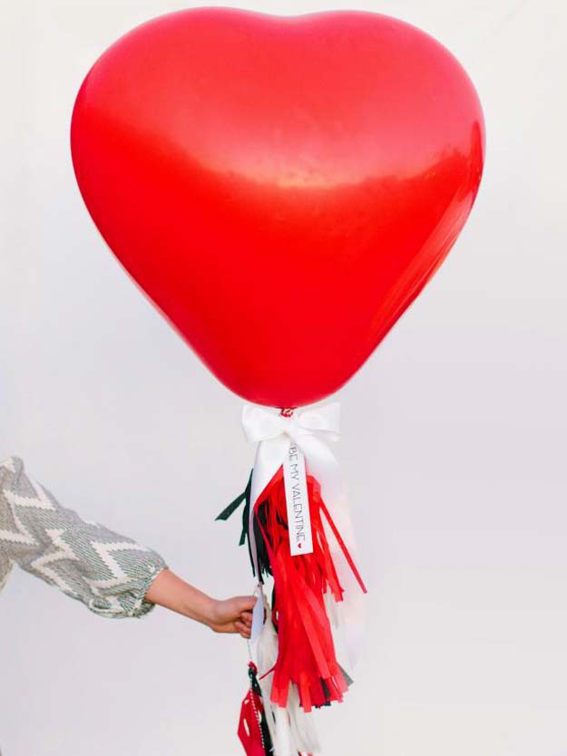 DIY Valentine Decor Ideas - Heart Balloon With Tissue Fringe Tassels - Cute and Easy Home Decor Projects for Valentines Day Decorating - Best Homemade Valentine Decorations for Home, Tables and Party, Kids and Outdoor - Romantic Vintage Ideas - Cheap Dollar Store and Dollar Tree Crafts 