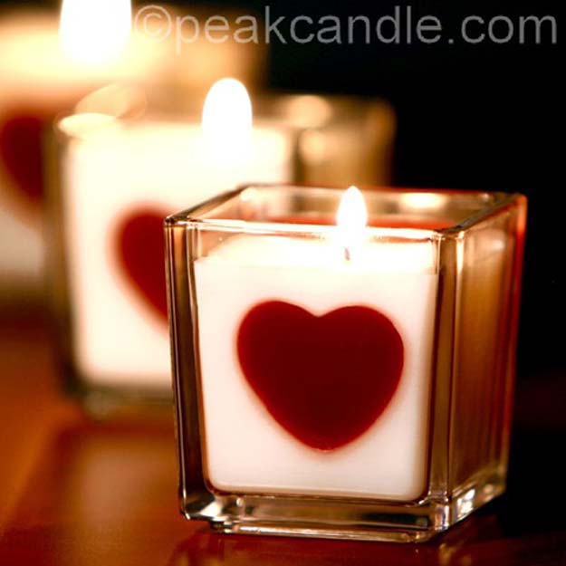 DIY Valentine Decor Ideas - Heart Embed Candles - Cute and Easy Home Decor Projects for Valentines Day Decorating - Best Homemade Valentine Decorations for Home, Tables and Party, Kids and Outdoor - Romantic Vintage Ideas - Cheap Dollar Store and Dollar Tree Crafts 