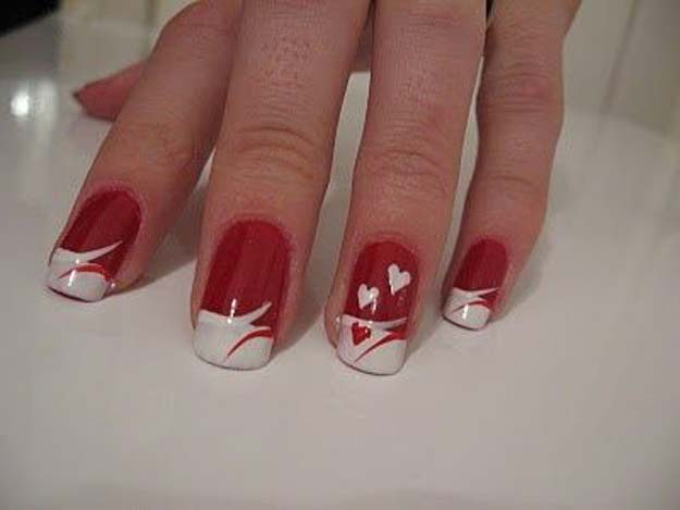 Valentine Nail Art Ideas - French manicure with hearts - Cute and Cool Looks For Valentines Day Nails - Hearts, Gradients, Red, Black and Pink Designs - Easy Ideas for DIY Manicures with Step by Step Tutorials - Fun Ideas for Teens, Teenagers and Women 