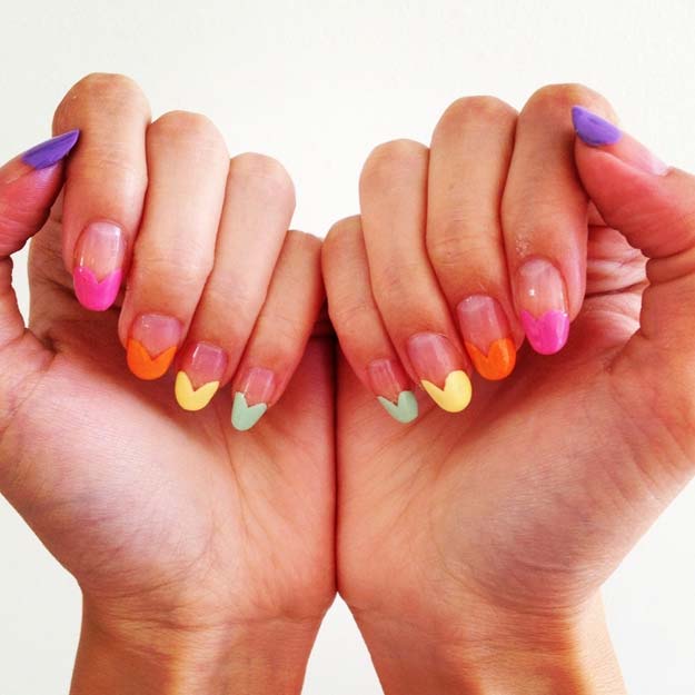 Valentine Nail Art Ideas - Rainbow Heart Nail Art - Cute and Cool Looks For Valentines Day Nails - Hearts, Gradients, Red, Black and Pink Designs - Easy Ideas for DIY Manicures with Step by Step Tutorials - Fun Ideas for Teens, Teenagers and Women 