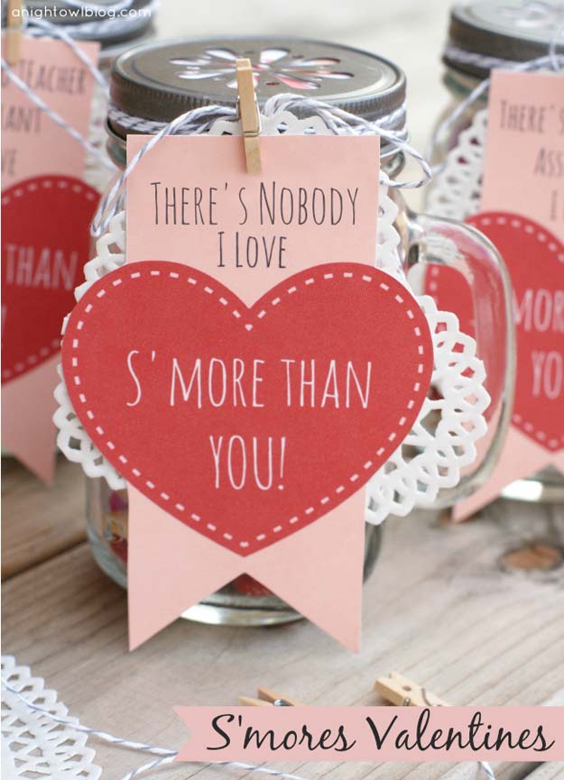 Best Mason Jar Valentine Crafts - S’mores Valentines - Cute Mason Jar Valentines Day Gifts and Crafts | Easy DIY Ideas for Valentines Day for Homemade Gift Giving and Room Decor | Creative Home Decor and Craft Projects for Teens, Teenagers, Kids and Adults 