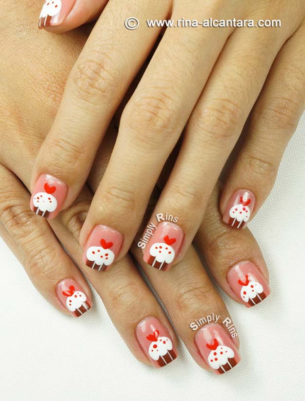Valentine Nail Art Ideas - Cupcakes for Valentine's - Cute and Cool Looks For Valentines Day Nails - Hearts, Gradients, Red, Black and Pink Designs - Easy Ideas for DIY Manicures with Step by Step Tutorials - Fun Ideas for Teens, Teenagers and Women 