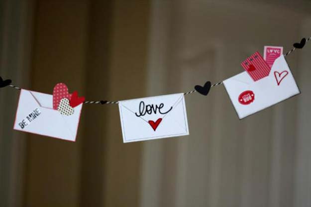 DIY Valentine Decor Ideas - Love Letter Valentine's Day Bunting - Cute and Easy Home Decor Projects for Valentines Day Decorating - Best Homemade Valentine Decorations for Home, Tables and Party, Kids and Outdoor - Romantic Vintage Ideas - Cheap Dollar Store and Dollar Tree Crafts 