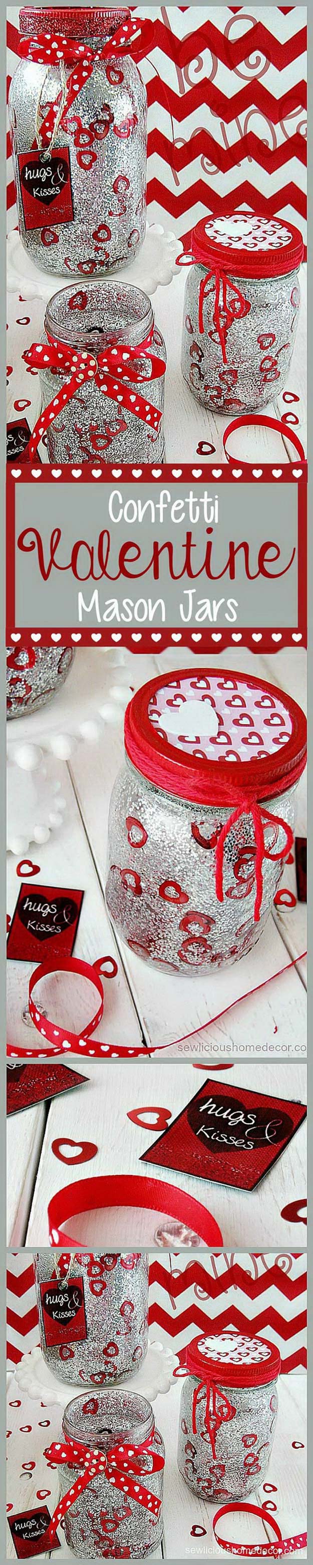Best Mason Jar Valentine Crafts - Red Valentine Jars with Glitter and Confetti - Cute Mason Jar Valentines Day Gifts and Crafts | Easy DIY Ideas for Valentines Day for Homemade Gift Giving and Room Decor | Creative Home Decor and Craft Projects for Teens, Teenagers, Kids and Adults 