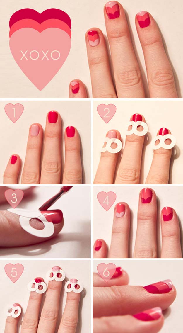 Valentine Nail Art Ideas - Valentine/Chevron/Ombre Nails - Cute and Cool Looks For Valentines Day Nails - Hearts, Gradients, Red, Black and Pink Designs - Easy Ideas for DIY Manicures with Step by Step Tutorials - Fun Ideas for Teens, Teenagers and Women 