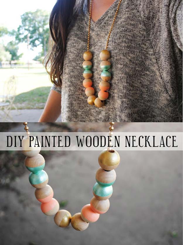 DIY Necklace Ideas - Painted Wooden Necklace - Pendant, Beads, Statement, Choker, Layered Boho, Chain and Simple Looks - Creative Jewlery Making Ideas for Women and Teens, Girls - Crafts and Cool Fashion Ideas for Teenagers 