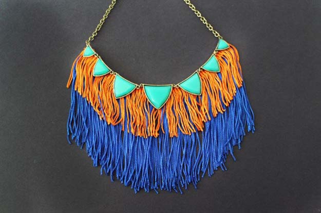 DIY Necklace Ideas - Fringe Statement Necklace - Pendant, Beads, Statement, Choker, Layered Boho, Chain and Simple Looks - Creative Jewlery Making Ideas for Women and Teens, Girls - Crafts and Cool Fashion Ideas for Teenagers 