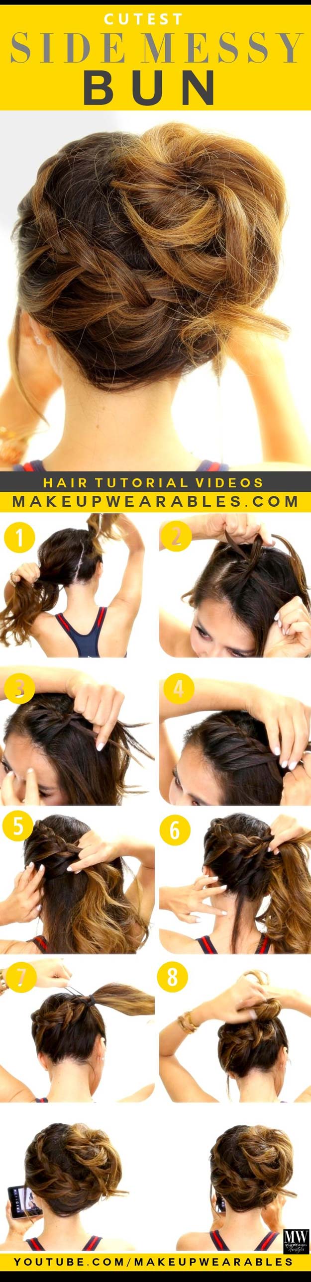 Best Hair Braiding Tutorials - Siden Messy Bun - Easy Step by Step Tutorials for Braids - How To Braid Fishtail, French Braids, Flower Crown, Side Braids, Cornrows, Updos - Cool Braided Hairstyles for Girls, Teens and Women - School, Day and Evening, Boho, Casual and Formal Looks #hairstyles #braiding #braidingtutorials #diyhair 