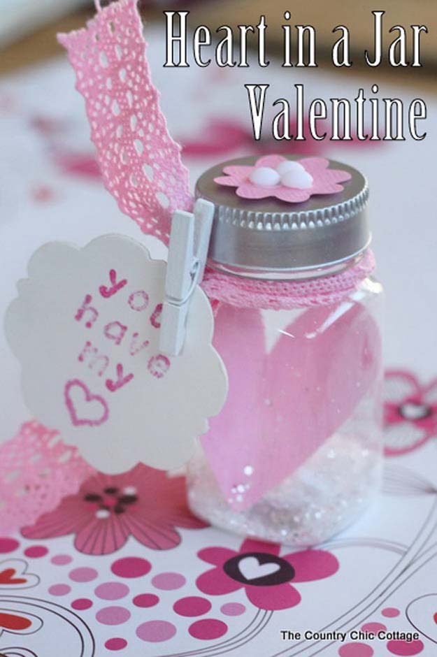 Best Mason Jar Valentine Crafts - Heart in a Jar Valentine - Cute Mason Jar Valentines Day Gifts and Crafts | Easy DIY Ideas for Valentines Day for Homemade Gift Giving and Room Decor | Creative Home Decor and Craft Projects for Teens, Teenagers, Kids and Adults 