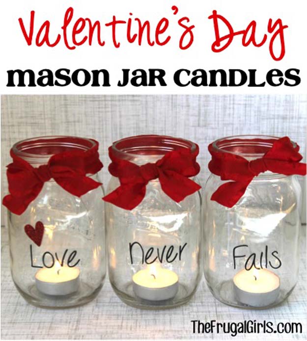 DIY Valentine Decor Ideas - Valentine’s Day Mason Jar Candles - Cute and Easy Home Decor Projects for Valentines Day Decorating - Best Homemade Valentine Decorations for Home, Tables and Party, Kids and Outdoor - Romantic Vintage Ideas - Cheap Dollar Store and Dollar Tree Crafts 
