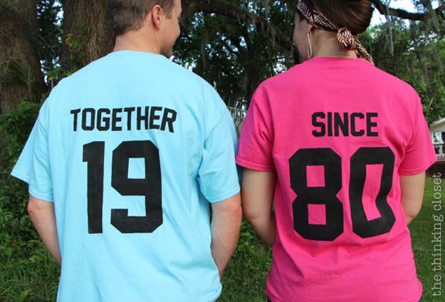 DIY Valentine Gifts - "Together Since" T-Shirt - Gifts for Her and Him, Teens, Teenagers and Tweens - Mason Jar Ideas, Homemade Cards, Cheap and Easy Gift Ideas for Valentine Presents 