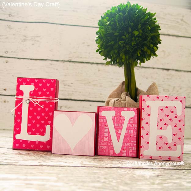DIY Valentine Decor Ideas - Easy DIY Love Blocks - Cute and Easy Home Decor Projects for Valentines Day Decorating - Best Homemade Valentine Decorations for Home, Tables and Party, Kids and Outdoor - Romantic Vintage Ideas - Cheap Dollar Store and Dollar Tree Crafts 