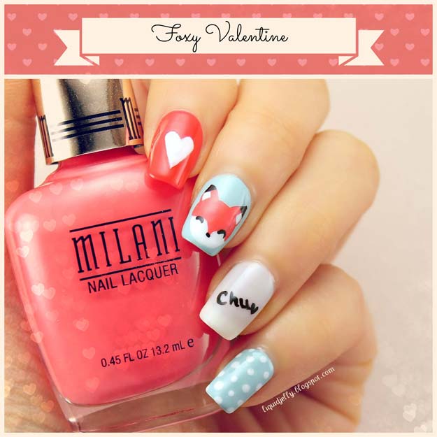 Valentine Nail Art Ideas - Foxy Valentine - Cute and Cool Looks For Valentines Day Nails - Hearts, Gradients, Red, Black and Pink Designs - Easy Ideas for DIY Manicures with Step by Step Tutorials - Fun Ideas for Teens, Teenagers and Women 