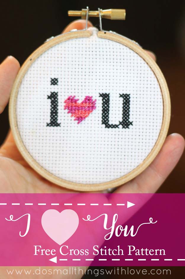 DIY Valentine Gifts - I Heart You Cross Stitch Pattern - Gifts for Her and Him, Teens, Teenagers and Tweens - Mason Jar Ideas, Homemade Cards, Cheap and Easy Gift Ideas for Valentine Presents 