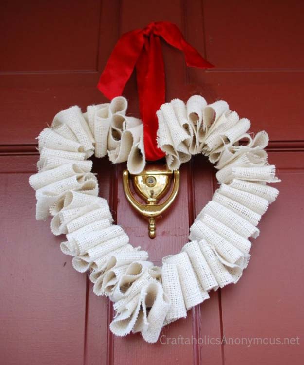 DIY Valentine Decor Ideas - Burlap Heart Wreath Tutorial - Cute and Easy Home Decor Projects for Valentines Day Decorating - Best Homemade Valentine Decorations for Home, Tables and Party, Kids and Outdoor - Romantic Vintage Ideas - Cheap Dollar Store and Dollar Tree Crafts 