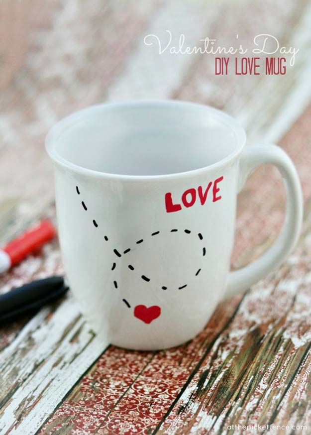 DIY Valentine Gifts - DIY Love Mug - Gifts for Her and Him, Teens, Teenagers and Tweens - Mason Jar Ideas, Homemade Cards, Cheap and Easy Gift Ideas for Valentine Presents 