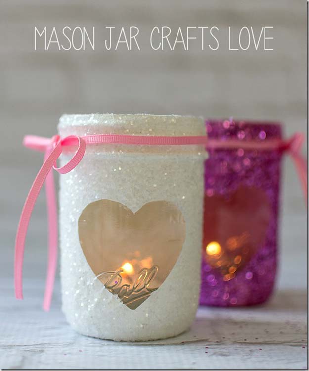 Best Mason Jar Valentine Crafts - Valentine Glitter Votives - Cute Mason Jar Valentines Day Gifts and Crafts | Easy DIY Ideas for Valentines Day for Homemade Gift Giving and Room Decor | Creative Home Decor and Craft Projects for Teens, Teenagers, Kids and Adults 