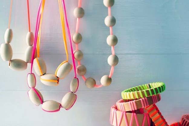 DIY Necklace Ideas - Wood and Neon Lanyard Necklaces - Pendant, Beads, Statement, Choker, Layered Boho, Chain and Simple Looks - Creative Jewlery Making Ideas for Women and Teens, Girls - Crafts and Cool Fashion Ideas for Teenagers 