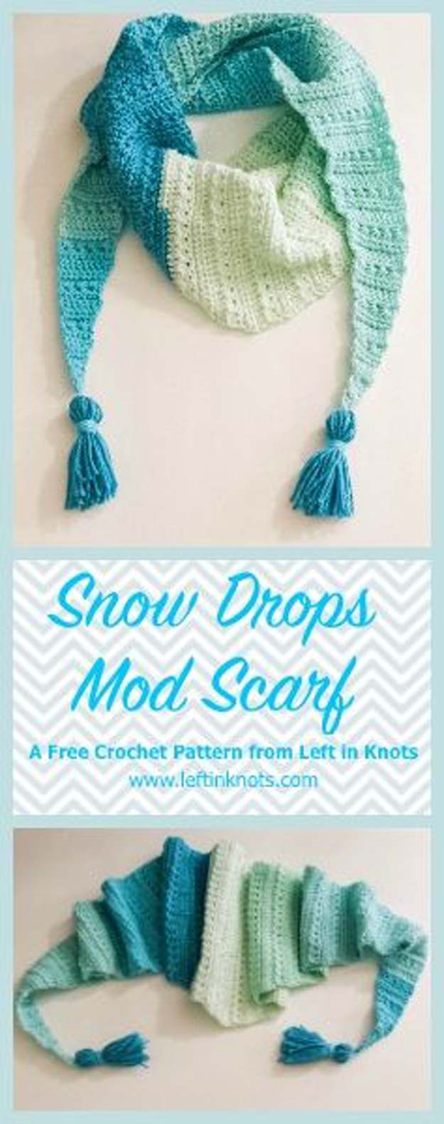 Crochet Patterns and Projects for Teens - Snow Drop Mod Scarf - Best Free Patterns and Tutorials for Crocheting Cute DIY Gifts, Room Decor and Accessories - How To for Beginners - Learn How To Make a Headband, Scarf, Hat, Animals and Clothes DIY Projects and Crafts for Teenagers #crochet #crafts #teencrafts #freecrochet #crochetpatterns