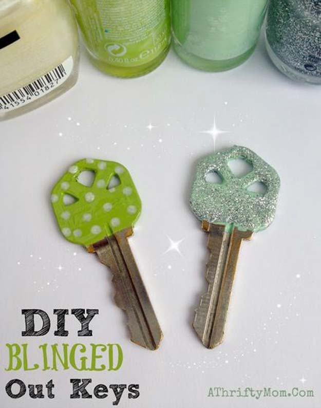 DIY Crafts Using Nail Polish - DIY Blinged Out Keys Tutorial - Fun, Cool, Easy and Cheap Craft Ideas for Girls, Teens, Tweens and Adults | Wire Flowers, Glue Gun Craft Projects and Jewelry Made From nailpolish - Water Marble Tutorials and How To With Step by Step Instructions 