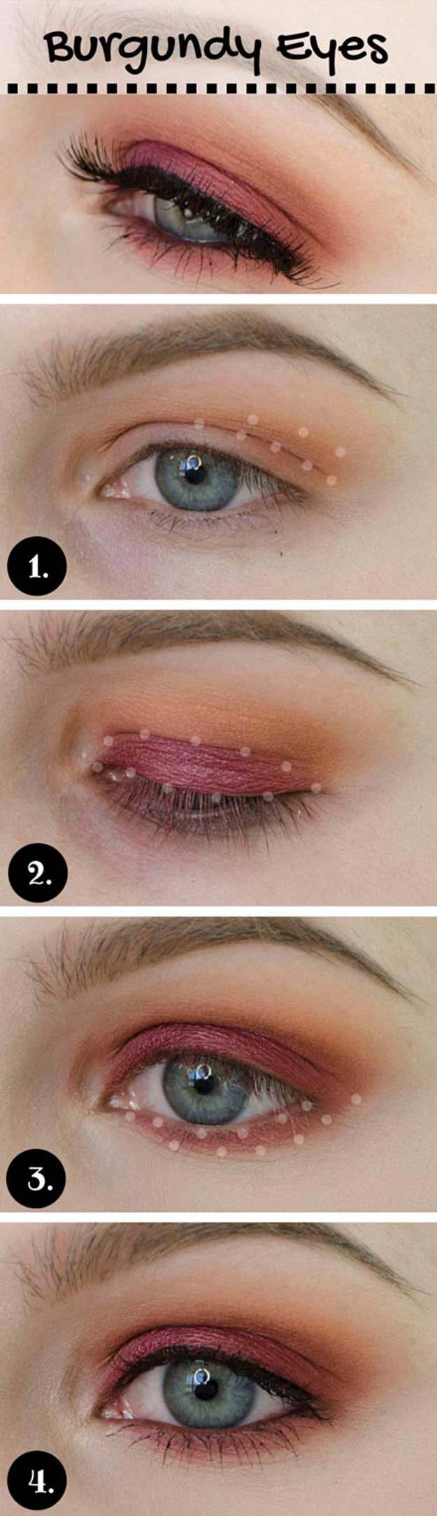 Best Eyeshadow Tutorials - Pretty Burgundy Make-up Look - Easy Step by Step How To For Eye Shadow - Cool Makeup Tricks and Eye Makeup Tutorial With Instructions - Quick Ways to Do Smoky Eye, Natural Makeup, Looks for Day and Evening, Brown and Blue Eyes - Cool Ideas for Beginners and Teens 