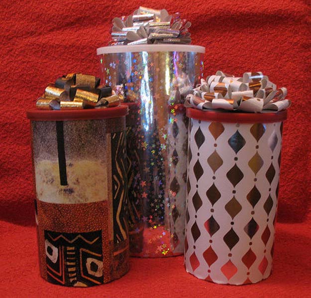 Cool Things to Make With Leftover Wrapping Paper - Cool Recycled Gift Canister- Easy Crafts, Fun DIY Projects, Gifts and DIY Home Decor Ideas - Don't Trash The Christmas Wrapping Paper and Learn How To Make These Awesome Ideas Instead - Creative Craft Ideas for Teens, Tweens, Teenagers, Boys and Girls 