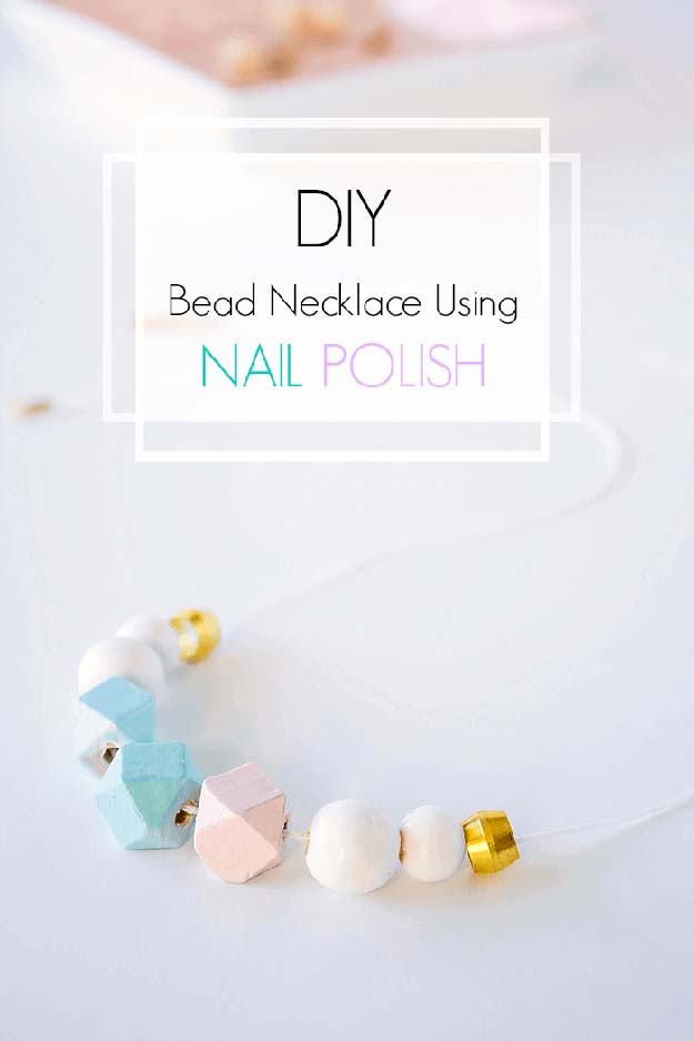 DIY Crafts Using Nail Polish - DIY Bead Necklace Using Nail Polish - Fun, Cool, Easy and Cheap Craft Ideas for Girls, Teens, Tweens and Adults | Wire Flowers, Glue Gun Craft Projects and Jewelry Made From nailpolish - Water Marble Tutorials and How To With Step by Step Instructions 