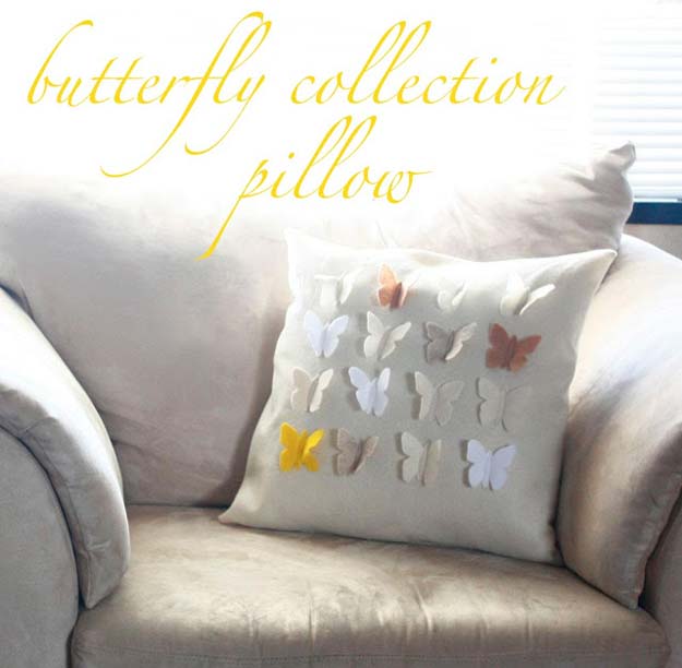 DIY Pillows and Fun Pillow Projects - DIY Butterfly Collection Pillow - Creative, Decorative Cases and Covers, Throw Pillows, Cute and Easy Tutorials for Making Crafty Home Decor - Sewing Tutorials and No Sew Ideas for Room and Bedroom Decor for Teens, Teenagers and Adults