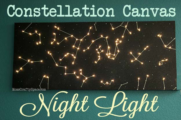 Cool Ways To Use Christmas Lights - DIY Canvas Constellation Night Light - Best Easy DIY Ideas for String Lights for Room Decoration, Home Decor and Creative DIY Bedroom Lighting - Creative Christmas Light Tutorials with Step by Step Instructions - Creative Crafts and DIY Projects for Teens, Teenagers and Adults #diyideas #stringlights #diydecor #teencrafts