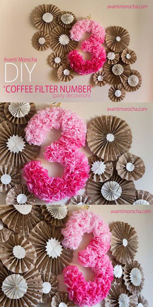 Pink DIY Room Decor Ideas - DIY Coffee Filter Number - Cool Pink Bedroom Crafts and Projects for Teens, Girls, Teenagers and Adults - Best Wall Art Ideas, Room Decorating Project Tutorials, Rugs, Lighting and Lamps, Bed Decor and Pillows #teencrafts #roomdecor #pink