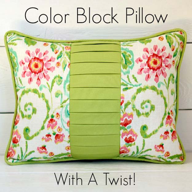 Cool DIY Ideas for Your Bed - DIY Color Block Pillow with a Twist - Fun Bedding, Pillows, Blankets, Home Decor and Crafts to Make Your Bedroom Awesome - Easy Step by Step Tutorials for Making A T-Shirt Pillow, Knit Throws, Fuzzy and Furry Warm Blankets and Handmade DYI Bedding, Sheets, Bedskirts and Shams 