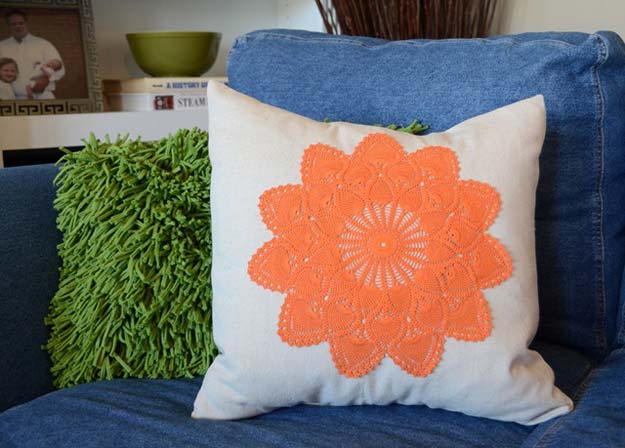 DIY Pillows and Fun Pillow Projects - DIY Dyed Doily Pillows - Creative, Decorative Cases and Covers, Throw Pillows, Cute and Easy Tutorials for Making Crafty Home Decor - Sewing Tutorials and No Sew Ideas for Room and Bedroom Decor for Teens, Teenagers and Adults