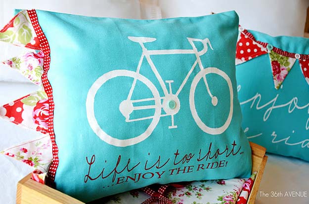 DIY Pillows and Fun Pillow Projects - DIY Enjoy the Ride Pillow - Creative, Decorative Cases and Covers, Throw Pillows, Cute and Easy Tutorials for Making Crafty Home Decor - Sewing Tutorials and No Sew Ideas for Room and Bedroom Decor for Teens, Teenagers and Adults