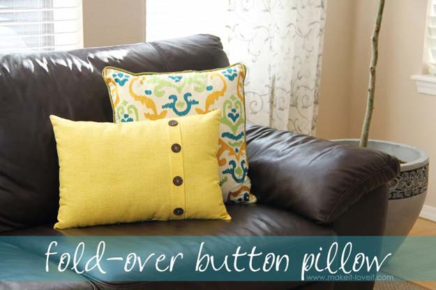 DIY Pillows and Fun Pillow Projects - DIY Fold-Over Button Pillow - Creative, Decorative Cases and Covers, Throw Pillows, Cute and Easy Tutorials for Making Crafty Home Decor - Sewing Tutorials and No Sew Ideas for Room and Bedroom Decor for Teens, Teenagers and Adults