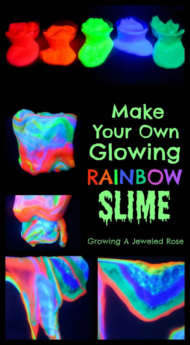 Best DIY Slime Recipes - DIY Glowing Rainbow Slime - Cool and Easy Slime Recipe Ideas Without Glue, Without Borax, For Kids, With Liquid Starch, Cornstarch and Laundry Detergent - How to Make Slime at Home - Fun Crafts and DIY Projects for Teens, Kids, Teenagers and Teens - Galaxy and Glitter Slime, Edible Slime #slime #slimerecipes #slimes #diyslime #teencrafts #diyslime