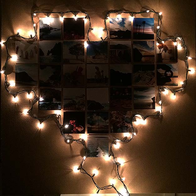 Cool Ways To Use Christmas Lights - DIY Heart Frame - Best Easy DIY Ideas for String Lights for Room Decoration, Home Decor and Creative DIY Bedroom Lighting - Creative Christmas Light Tutorials with Step by Step Instructions - Creative Crafts and DIY Projects for Teens, Teenagers and Adults #diyideas #stringlights #diydecor #teencrafts