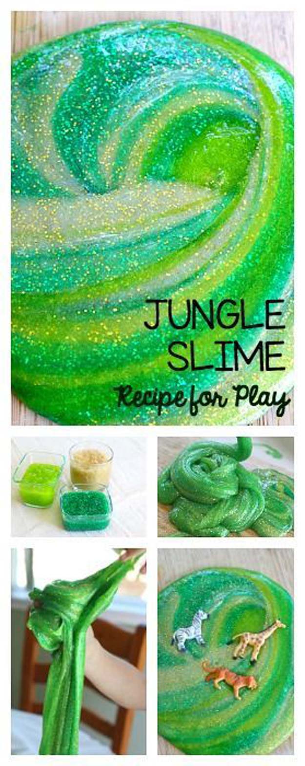 Best DIY Slime Recipes - DIY Jungle Slime - Cool and Easy Slime Recipe Ideas Without Glue, Without Borax, For Kids, With Liquid Starch, Cornstarch and Laundry Detergent - How to Make Slime at Home - Fun Crafts and DIY Projects for Teens, Kids, Teenagers and Teens - Galaxy and Glitter Slime, Edible Slime #slime #slimerecipes #slimes #diyslime #teencrafts #diyslime