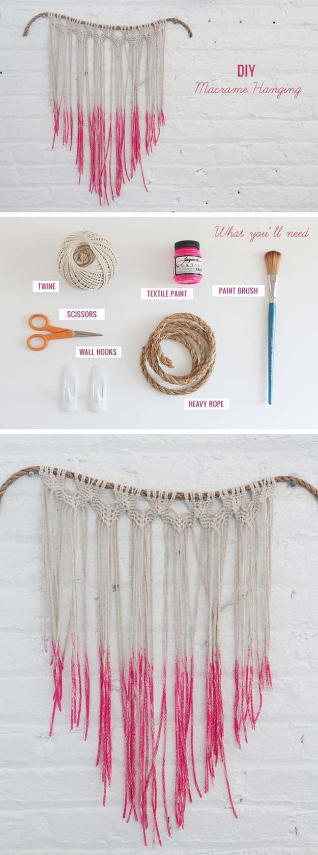 Pink DIY Room Decor Ideas - DIY Macrame Hanging - Cool Pink Bedroom Crafts and Projects for Teens, Girls, Teenagers and Adults - Best Wall Art Ideas, Room Decorating Project Tutorials, Rugs, Lighting and Lamps, Bed Decor and Pillows #teencrafts #roomdecor #pink