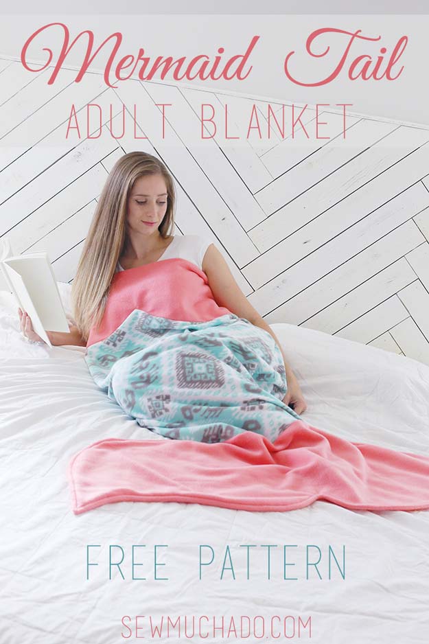 Cool DIY Ideas for Your Bed - DIY Mermaid Tail Adult Blanket - Fun Bedding, Pillows, Blankets, Home Decor and Crafts to Make Your Bedroom Awesome - Easy Step by Step Tutorials for Making A T-Shirt Pillow, Knit Throws, Fuzzy and Furry Warm Blankets and Handmade DYI Bedding, Sheets, Bedskirts and Shams 