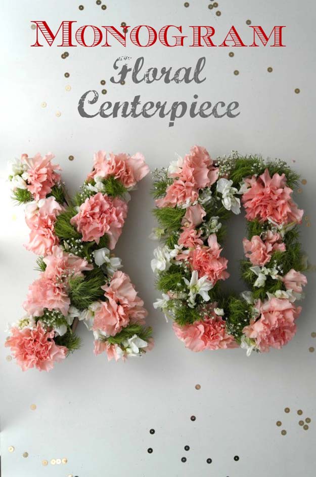 Pink DIY Room Decor Ideas - DIY Monogram Floral Centerpiece - Cool Pink Bedroom Crafts and Projects for Teens, Girls, Teenagers and Adults - Best Wall Art Ideas, Room Decorating Project Tutorials, Rugs, Lighting and Lamps, Bed Decor and Pillows #teencrafts #roomdecor #pink