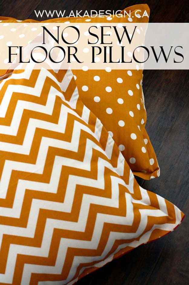 Cool DIY Ideas for Your Bed - DIY No-Sew Floor Pillows - Fun Bedding, Pillows, Blankets, Home Decor and Crafts to Make Your Bedroom Awesome - Easy Step by Step Tutorials for Making A T-Shirt Pillow, Knit Throws, Fuzzy and Furry Warm Blankets and Handmade DYI Bedding, Sheets, Bedskirts and Shams 