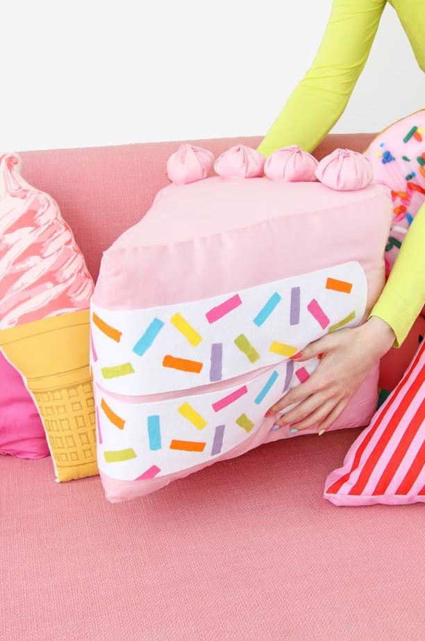 DIY Pillows and Fun Pillow Projects - DIY No-Sew Funfetti Cake Slice Pillow - Creative, Decorative Cases and Covers, Throw Pillows, Cute and Easy Tutorials for Making Crafty Home Decor - Sewing Tutorials and No Sew Ideas for Room and Bedroom Decor for Teens, Teenagers and Adults