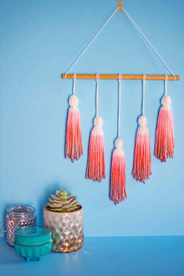 Pink DIY Room Decor Ideas - DIY Ombre Wall Tassels - Cool Pink Bedroom Crafts and Projects for Teens, Girls, Teenagers and Adults - Best Wall Art Ideas, Room Decorating Project Tutorials, Rugs, Lighting and Lamps, Bed Decor and Pillows #teencrafts #roomdecor #pink