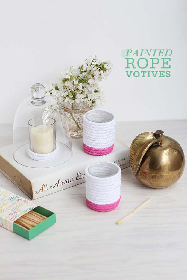 Pink DIY Room Decor Ideas - DIY Painted Ropes Votives - Cool Pink Bedroom Crafts and Projects for Teens, Girls, Teenagers and Adults - Best Wall Art Ideas, Room Decorating Project Tutorials, Rugs, Lighting and Lamps, Bed Decor and Pillows #teencrafts #roomdecor #pink